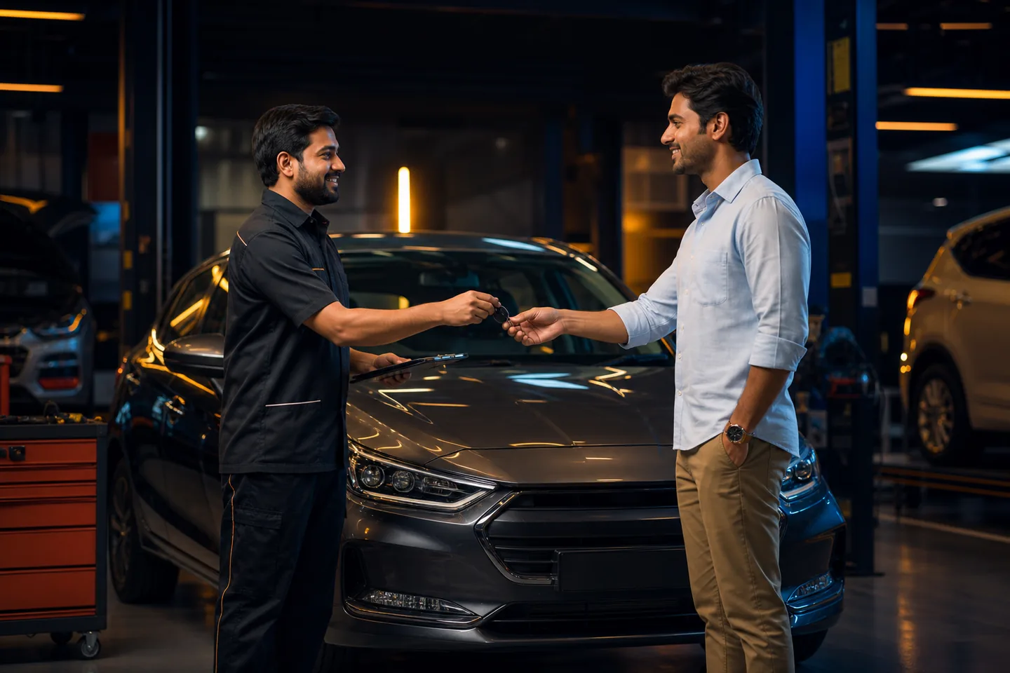 Professional Carwell vehicle handover for pickup and drop